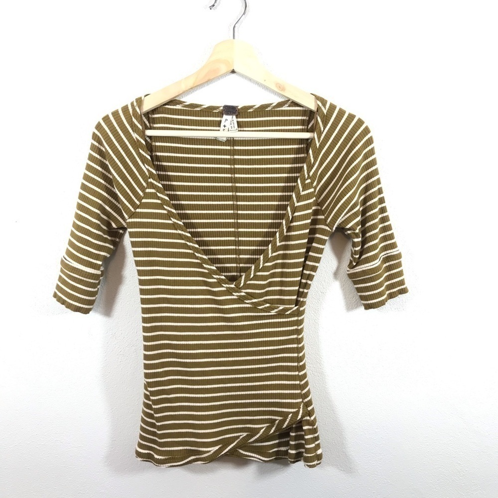 Free People We the Free Striped Faux Wrap Top